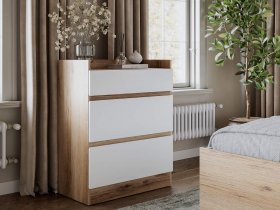 Комод 3 ящика Брауни (дуб делано/белый) в Убинском - ubinskoe.mebel-nsk.ru | фото