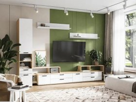 Модульная стенка Санса (дуб сонома/белый) в Убинском - ubinskoe.mebel-nsk.ru | фото