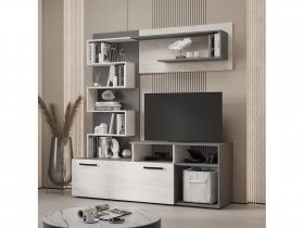 Стенка Евро (графит/дуб крафт белый) в Убинском - ubinskoe.mebel-nsk.ru | фото