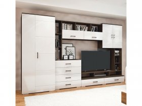 Стенка Коста МДФ (дуб венге/белый глянец) в Убинском - ubinskoe.mebel-nsk.ru | фото