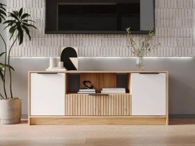 Тумба под ТВ  ТМ-001 Ивис (дуб крафт золотой/белый) в Убинском - ubinskoe.mebel-nsk.ru | фото